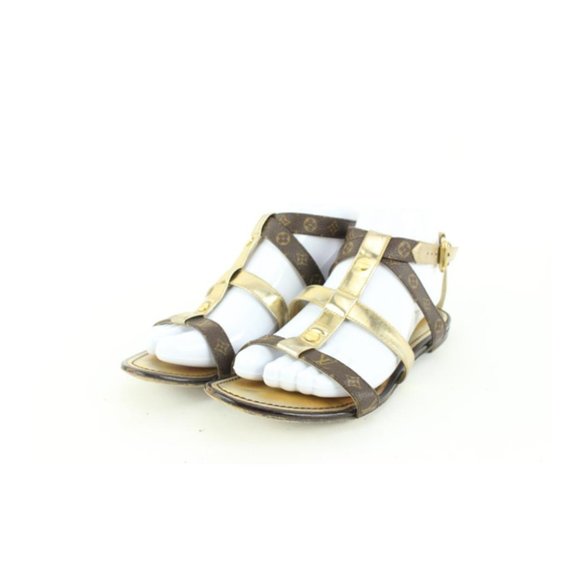 Louis Vuitton Size 36 Gold Leatherx Monogram Be Happy Flat Gladiator Sandals1224 - Picture 2 of 12